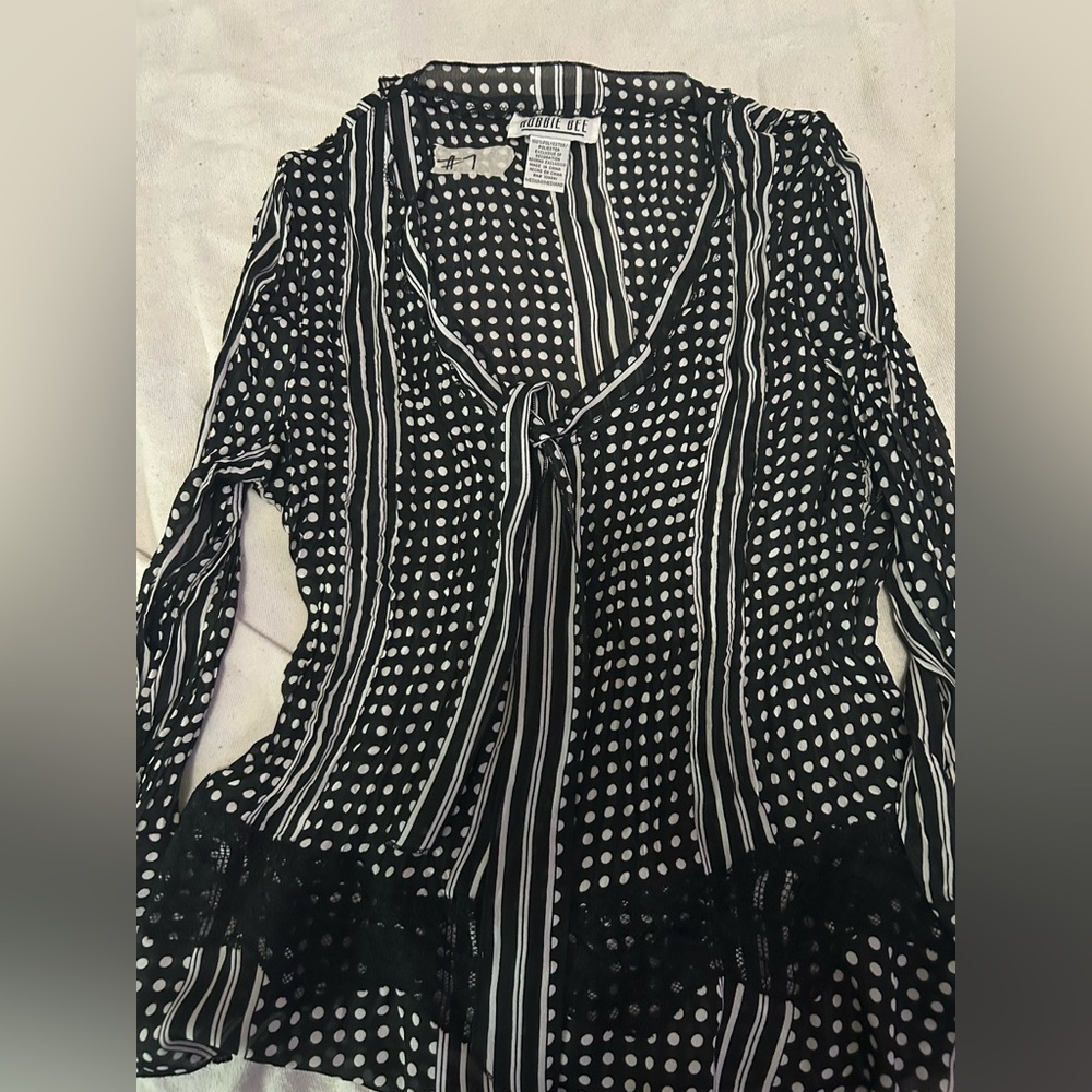 Robbie Bee Black and White Polka Dot Top